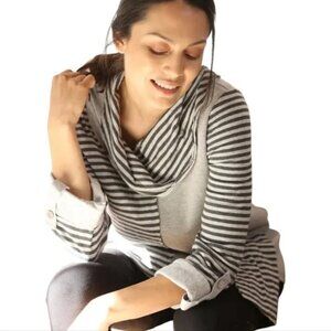 Neon Buddha Tunic Top Cowl Neck Grey Stripes Assymetric Cotton Women's Medium